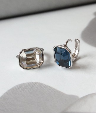 Royoon Octagonal Swall Cubic Stone One Touch Ring Earrings